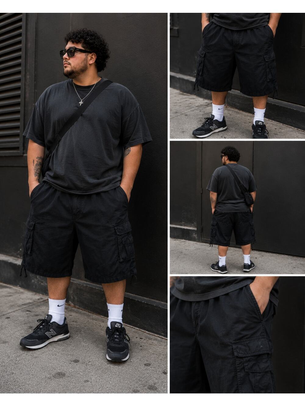 Unionbay Cargo Shorts Mens 44 Black Belted Utility Y2K Streetwear Gorpcore